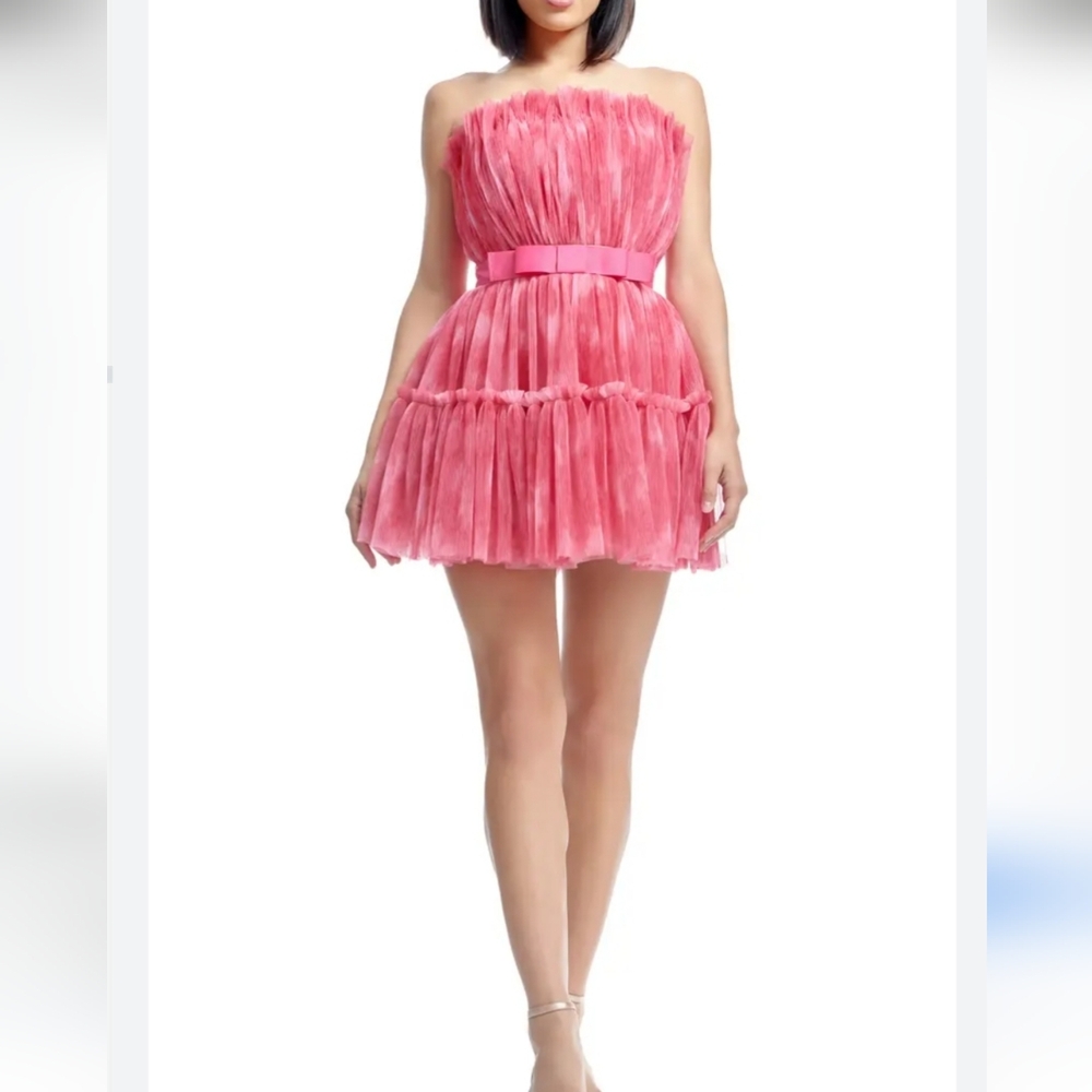 Dress the Population Pink Ruffled Womens mini Dress Size S like new fully lined - Picture 2 of 9